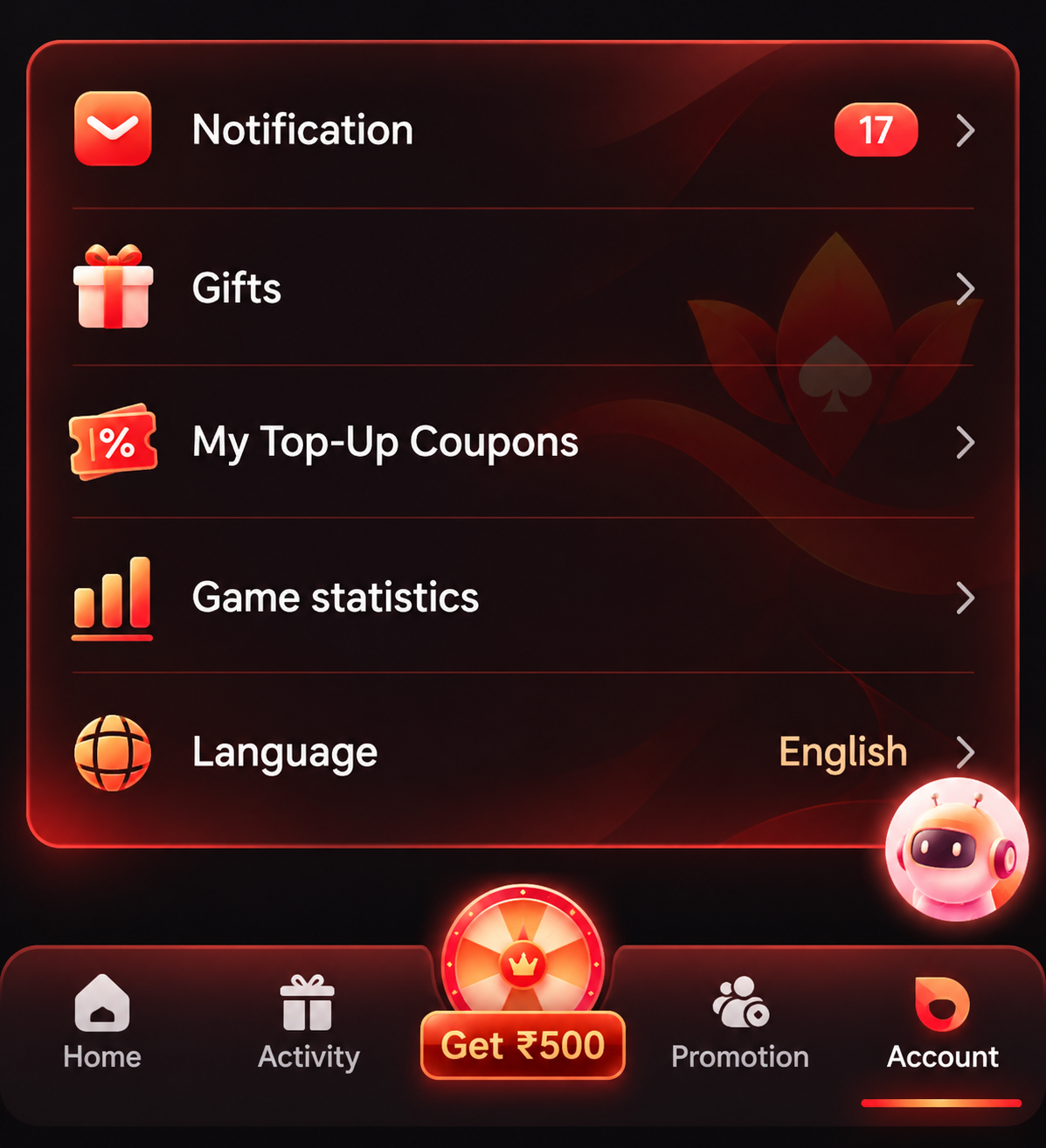 DMPlay Account reference showing Gifts and the Activity section for DMPlay Gift Code rewards